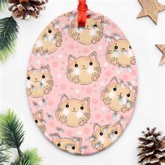 Cat Pattern Pink Background Ornament (oval Filigree) by danenraven