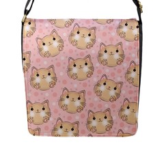 Cat Pattern Pink Background Flap Closure Messenger Bag (L)