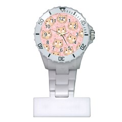 Cat Pattern Pink Background Plastic Nurses Watch by danenraven