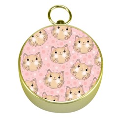 Cat Pattern Pink Background Gold Compasses by danenraven