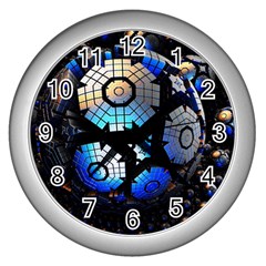 Illustration Tech Galaxy Robot Bot Science Wall Clock (silver) by danenraven