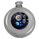 Illustration Tech Galaxy Robot Bot Science Round Hip Flask (5 oz) Front