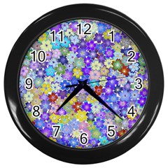 Illustration Background Flower Pattern Floral Wall Clock (black) by danenraven