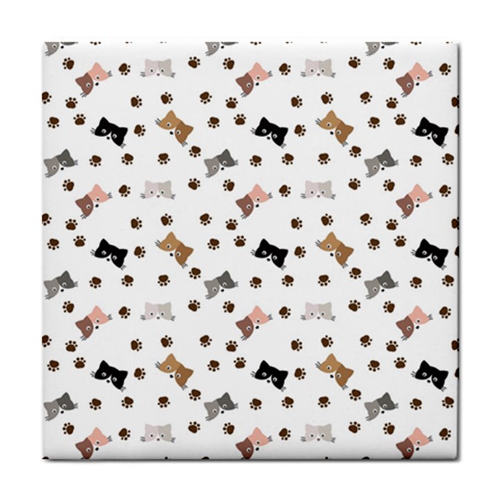 Illustration Cat Paw Background Pattern Cute Tile Coaster