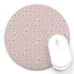 Pink Spring Blossom Round Mousepads by ConteMonfrey