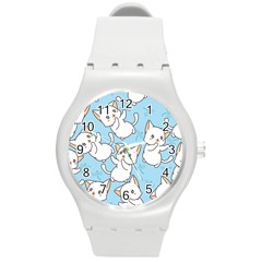 Seamless-little-cat-dragonfly-pattern Round Plastic Sport Watch (m) by Jancukart