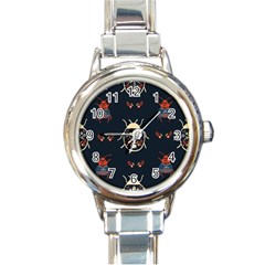 Floral-bugs-seamless-pattern Round Italian Charm Watch