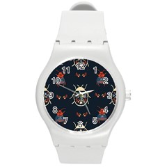 Floral-bugs-seamless-pattern Round Plastic Sport Watch (m) by Jancukart