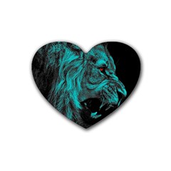 Angry Male Lion Predator Carnivore Rubber Heart Coaster (4 Pack)