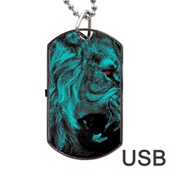 Angry Male Lion Predator Carnivore Dog Tag Usb Flash (two Sides) by Jancukart