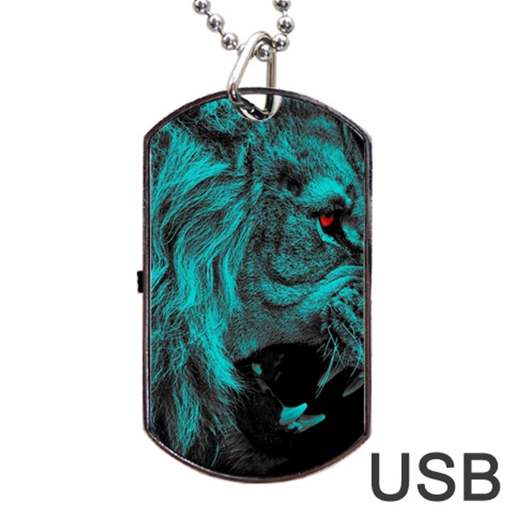 Angry Male Lion Predator Carnivore Dog Tag USB Flash (Two Sides)