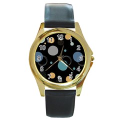 Circle Pattern Abstract Polka Dot Round Gold Metal Watch by danenraven