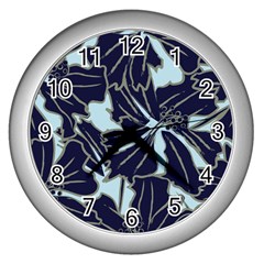 Floral Print Art Pattern Design Wall Clock (silver) by danenraven