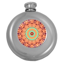 Folk Art Pattern Folk Art Background Round Hip Flask (5 Oz) by danenraven