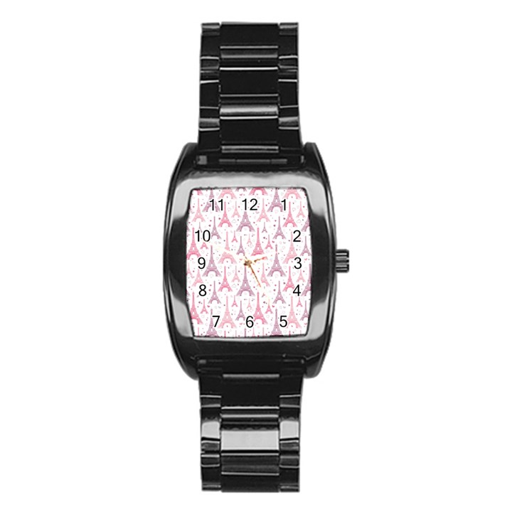 Eiffel Tower Pattern Wallpaper Stainless Steel Barrel Watch