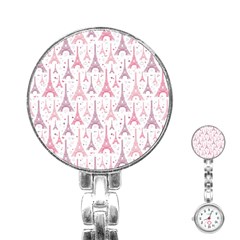 Eiffel Tower Pattern Wallpaper Stainless Steel Nurses Watch by danenraven