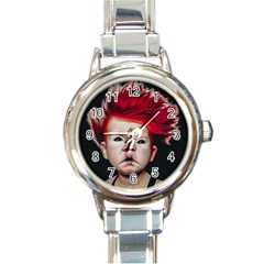 Creepy Boy Portrait Art Round Italian Charm Watch by dflcprintsclothing