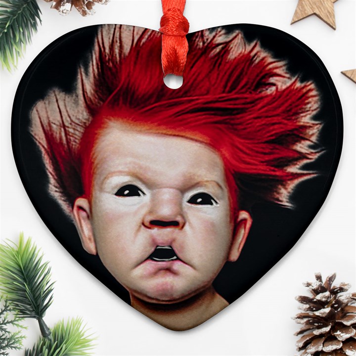 Creepy Boy Portrait Art Ornament (Heart)