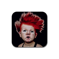 Creepy Boy Portrait Art Rubber Coaster (square) by dflcprintsclothing