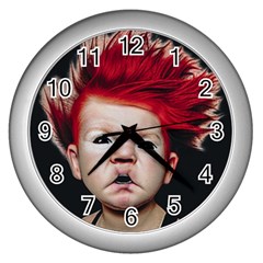 Creepy Boy Portrait Art Wall Clock (silver) by dflcprintsclothing