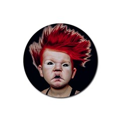 Creepy Boy Portrait Art Rubber Round Coaster (4 Pack) by dflcprintsclothing