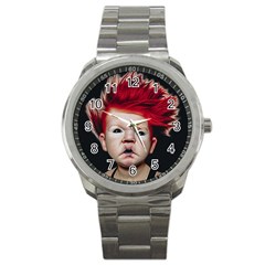 Creepy Boy Portrait Art Sport Metal Watch by dflcprintsclothing