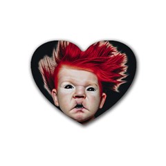 Creepy Boy Portrait Art Rubber Heart Coaster (4 Pack) by dflcprintsclothing