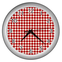 Red Pattern Seamless Texture Background Wall Clock (silver) by artworkshop