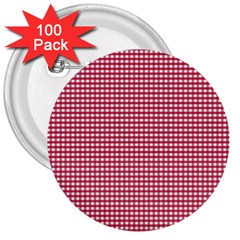 Red Gingham Check 3  Buttons (100 Pack) 