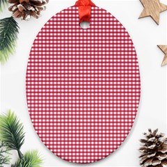 Red Gingham Check Oval Ornament (two Sides)