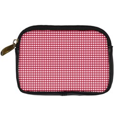 Red Gingham Check Digital Camera Leather Case by artworkshop