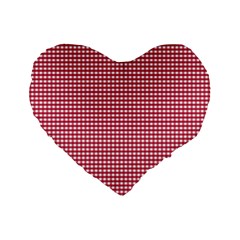 Red Gingham Check Standard 16  Premium Flano Heart Shape Cushions by artworkshop