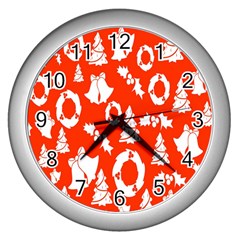 Orange  Card Christmas December Wall Clock (silver) by artworkshop