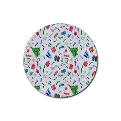 New Year Christmas Winter Watercolor Rubber Coaster (round) by artworkshop