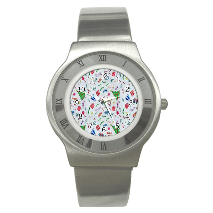 New Year Christmas Winter Watercolor Stainless Steel Watch