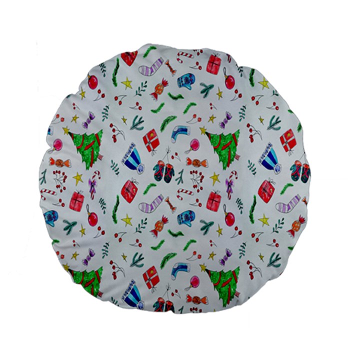 New Year Christmas Winter Watercolor Standard 15  Premium Flano Round Cushions