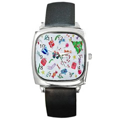 New Year Christmas Sketch Gifts Square Metal Watch by artworkshop