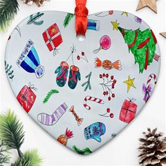 New Year Christmas Sketch Gifts Heart Ornament (two Sides) by artworkshop