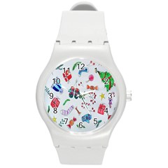 New Year Christmas Sketch Gifts Round Plastic Sport Watch (m) by artworkshop