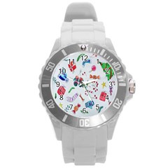 New Year Christmas Sketch Gifts Round Plastic Sport Watch (l) by artworkshop