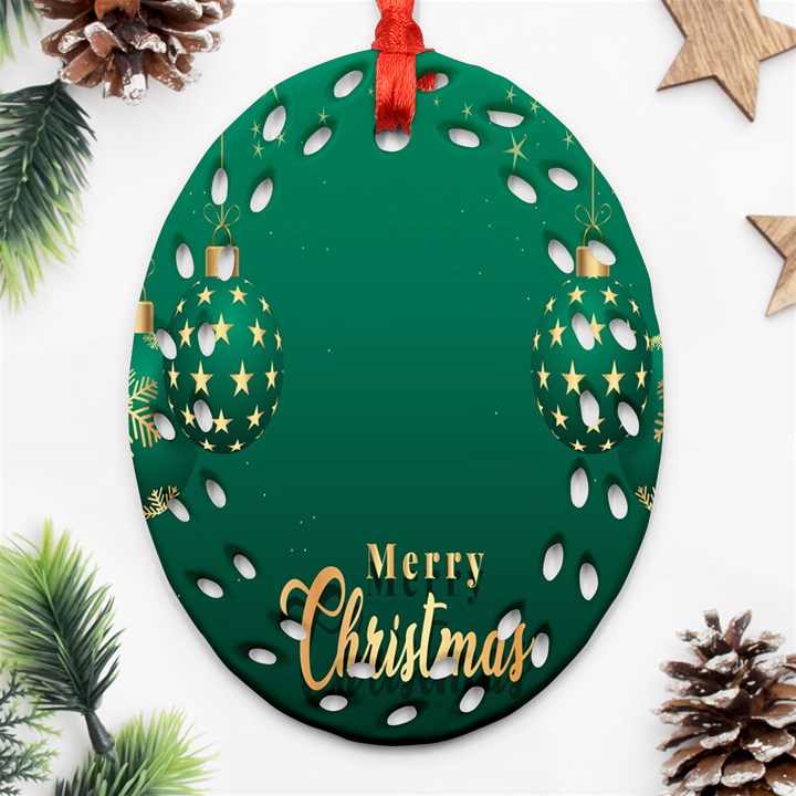 Merry Christmas Holiday Oval Filigree Ornament (Two Sides)