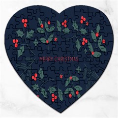 Merry Christmas  Frame Flora Jigsaw Puzzle (heart) by artworkshop