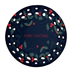 Merry Christmas  Frame Flora Round Filigree Ornament (two Sides) by artworkshop