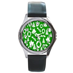 Green Card Christmas December4 Round Metal Watch by artworkshop