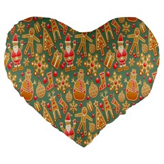 Gingerbread Christmas Decorative Large 19  Premium Flano Heart Shape Cushions by artworkshop