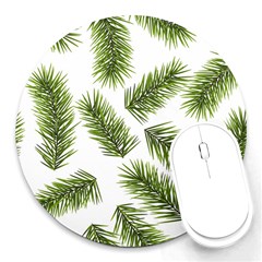 Fir Branch Pattern Christmas Decorative Round Mousepads by artworkshop