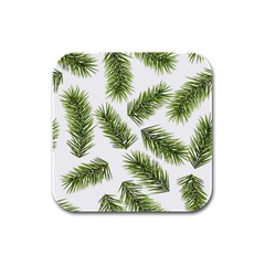 Fir Branch Pattern Christmas Decorative Rubber Square Coaster (4 Pack) by artworkshop