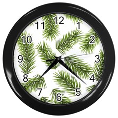 Fir Branch Pattern Christmas Decorative Wall Clock (black) by artworkshop