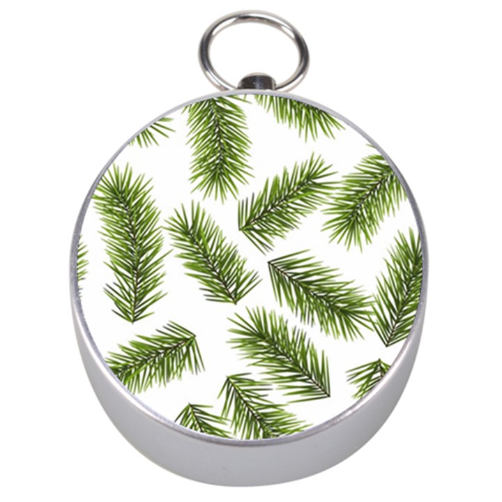 Fir Branch Pattern Christmas Decorative Silver Compasses