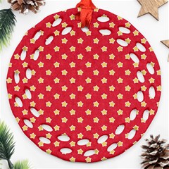 Felt Background Paper Red Yellow Star Round Filigree Ornament (two Sides) by artworkshop